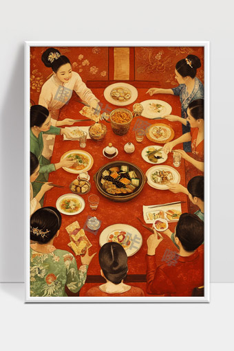 中国传统佳节团圆宴席家庭亲友共聚食美味