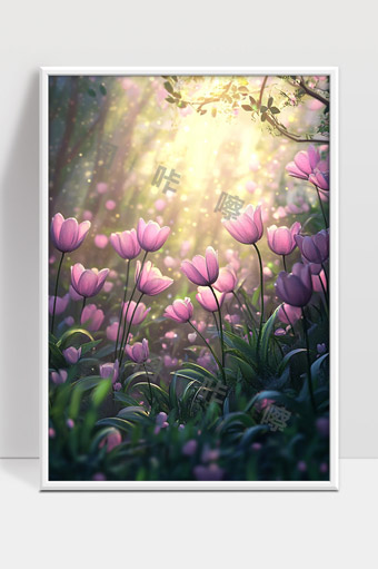 阳光洒落下的梦幻紫色花海美景