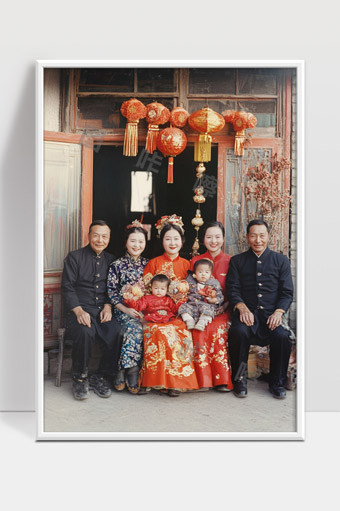 传统家庭春节团圆喜庆合影幸福温馨时刻