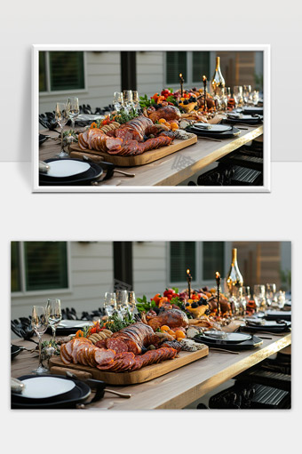 豪华户外聚餐美食摆盘丰富多样宴会时刻