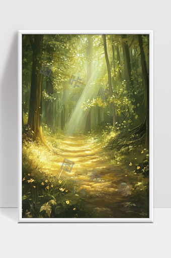 阳光穿透森林林间小径宁静唯美自然风光