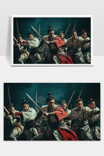 古代战士英勇奋战挥剑出击壮烈场面