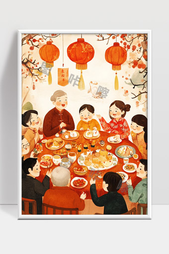 传统春节团圆喜庆家庭围坐共度佳节欢乐场景