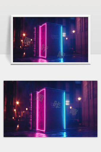 霓虹灯光环绕未来科技感魔法书在夜晚街头