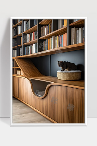现代创意书架设计与宠物休憩空间完美结合