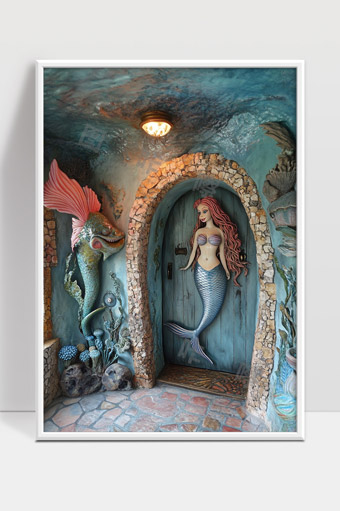 梦幻海底人鱼主题墙绘装饰艺术空间门口设计