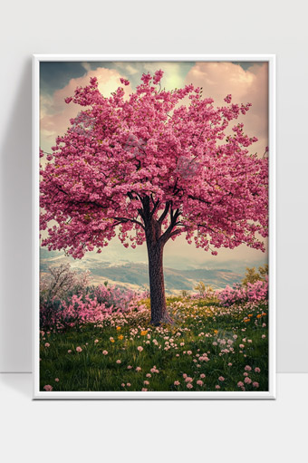 盛开的粉色樱花树下春天花海美丽自然风光