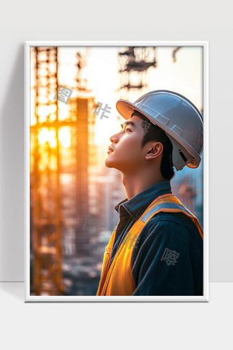 建筑工人夕阳下专注工作的城市建设场景