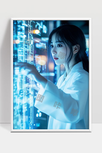 未来科技感女性操作智能触控屏幕场景
