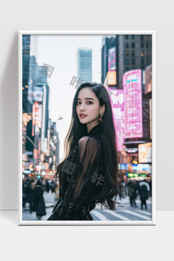 都市夜景中时尚优雅女性魅力写真