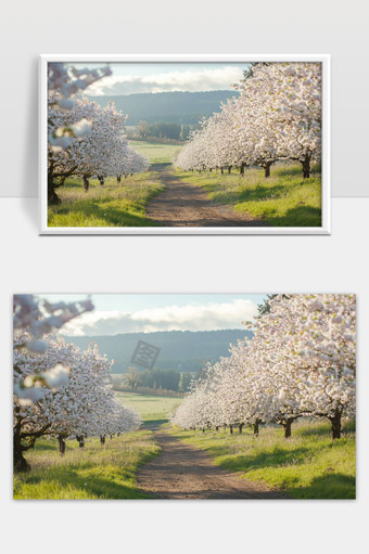 春日花海中的林间小径宁静自然美景