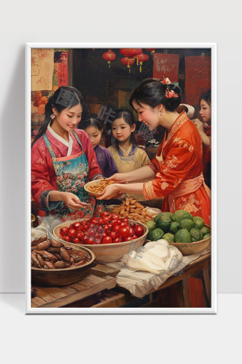 传统春节美食准备喜庆团圆家庭温馨场景