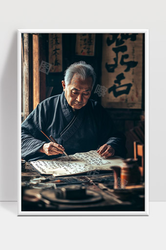 传统书法大师专注挥毫创作传承中华文化