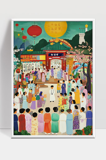 传统节日庙会热闹非凡民众欢聚一堂庆佳节