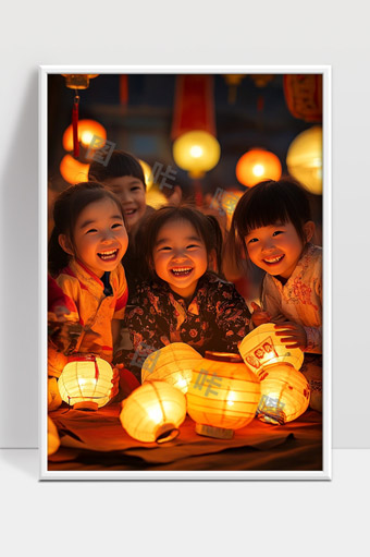 欢庆元宵节儿童提灯笑脸洋溢温馨幸福