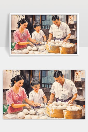 幸福家庭团聚包饺子欢庆传统美食时光