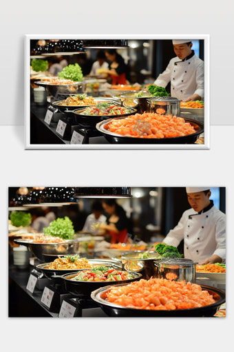 自助餐厅丰富多样新鲜美食海鲜热菜展示