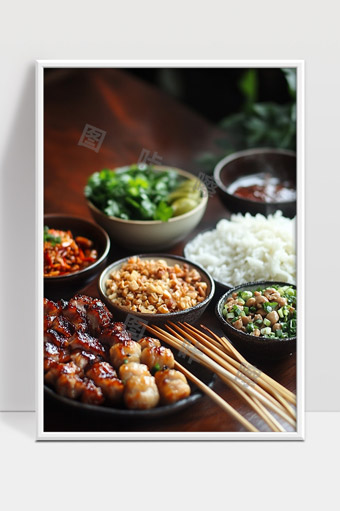特色串串香美食配米饭鲜辣酱料多样搭配营养丰富