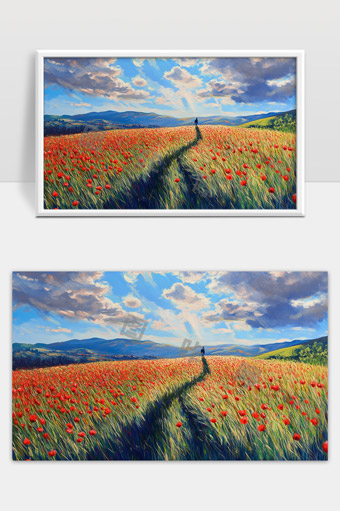 漫步花海中远眺山间美丽云霞的宁静时刻