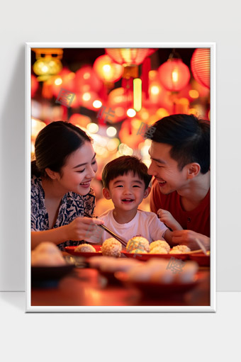 幸福家庭团聚中秋夜共享美食温馨快乐时光