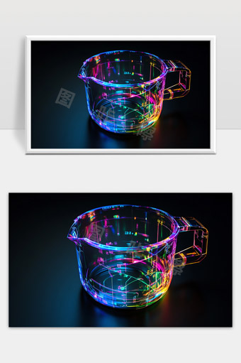 科技感透明玻璃杯数字光影效果未来科技风
