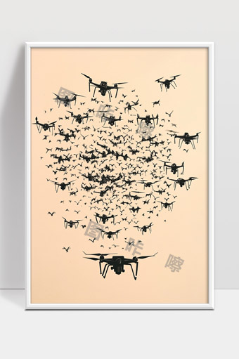 无人机群与鸟群同飞共舞的科技自然融合景象