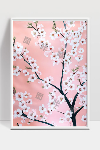粉色背景下盛开的樱花树枝清新春天意境画