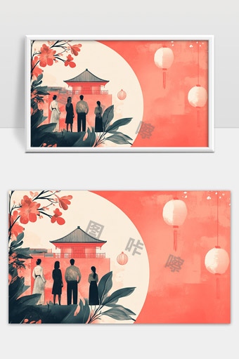 中秋团圆赏月古风人文画意