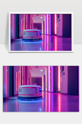 智能机器人在未来走廊中进行自动化清洁作业