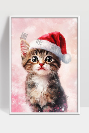 戴圣诞帽可爱小猫咪温馨节日气氛