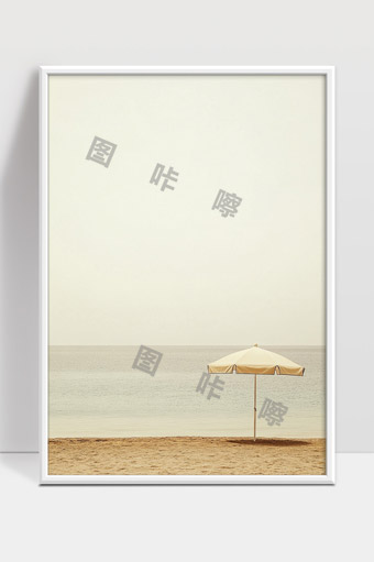 宁静海滩上的孤独伞下夏日风景画