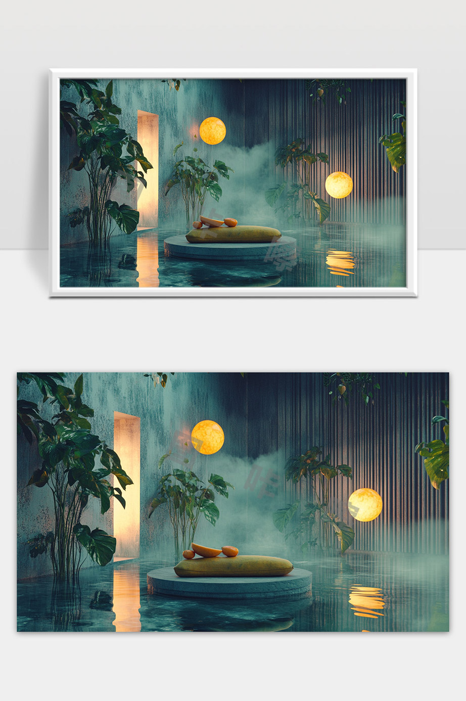 梦幻温馨水中休憩空间现代植物灯光氛围营造