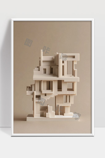 极简几何立体建筑模型现代艺术装置展示