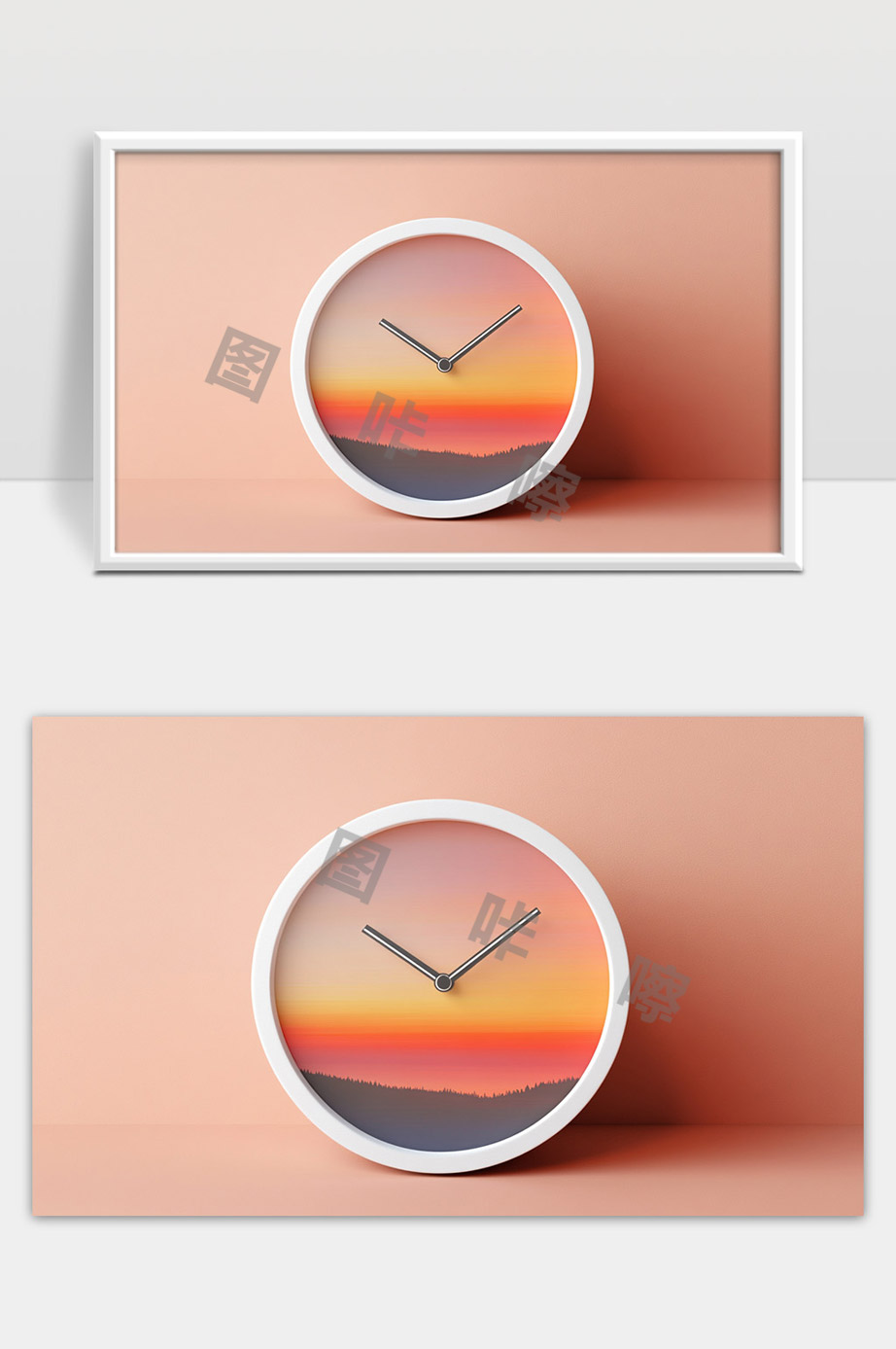 简约现代风格夕阳渐变色主题时钟设计
