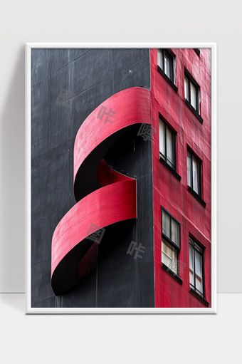 现代建筑红色弧形楼梯与黑色墙面结合的创意设计