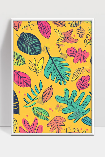 多彩热带植物叶子装饰图案背景设计