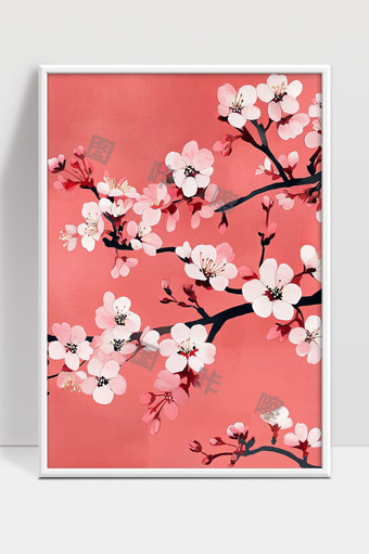 粉色背景下盛开的樱花枝头春意盎然美丽绽放