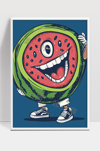 卡通拟人西瓜开心表情活力形象