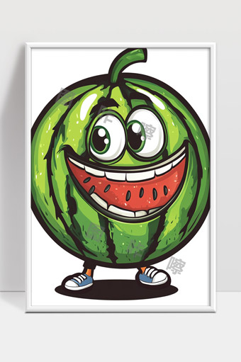 卡通可爱西瓜动画形象开心微笑表情设计