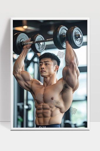 健身男士专注力量训练展示完美肌肉线条