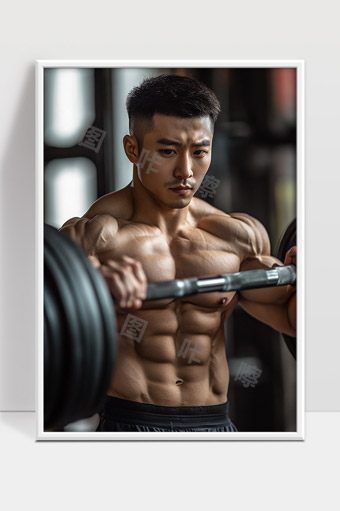 健身男士专注哑铃力量训练展现肌肉线条美