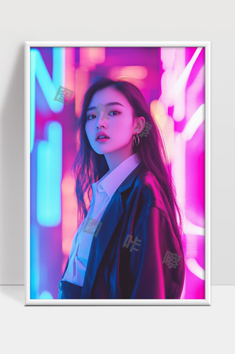 霓虹灯下时尚女性冷艳写真都市夜景魅力