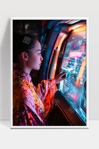 未来科技感女性操作智能触控屏幕场景