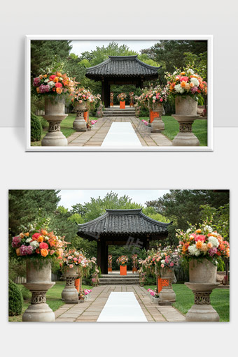 古典庭院花卉布置春季户外婚礼场地设计