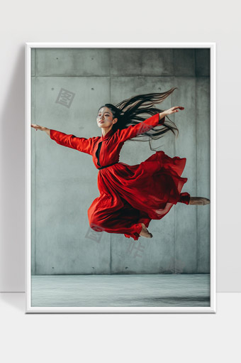 红裙舞者优雅起跳展现现代舞动魅力