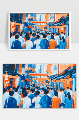 繁华街市人潮涌动城市生活风貌展现