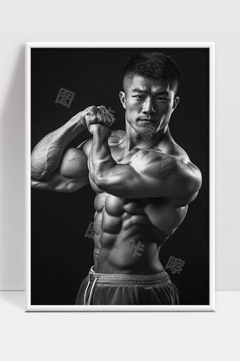 阳光健身男士展示完美肌肉线条力量与魅力结合