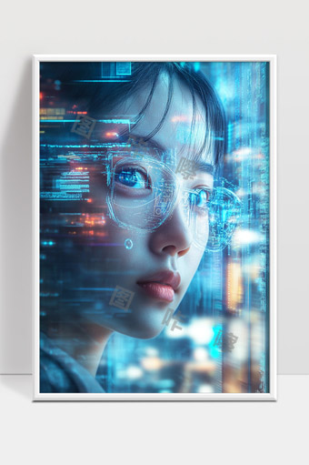 未来科技感女性数字化智能眼镜高科技视觉界面