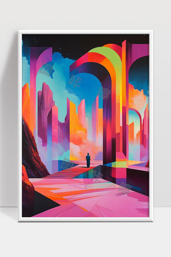 梦幻色彩中的未来城市奇幻建筑景观