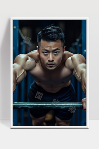 健身男士力量训练专注展现完美肌肉线条